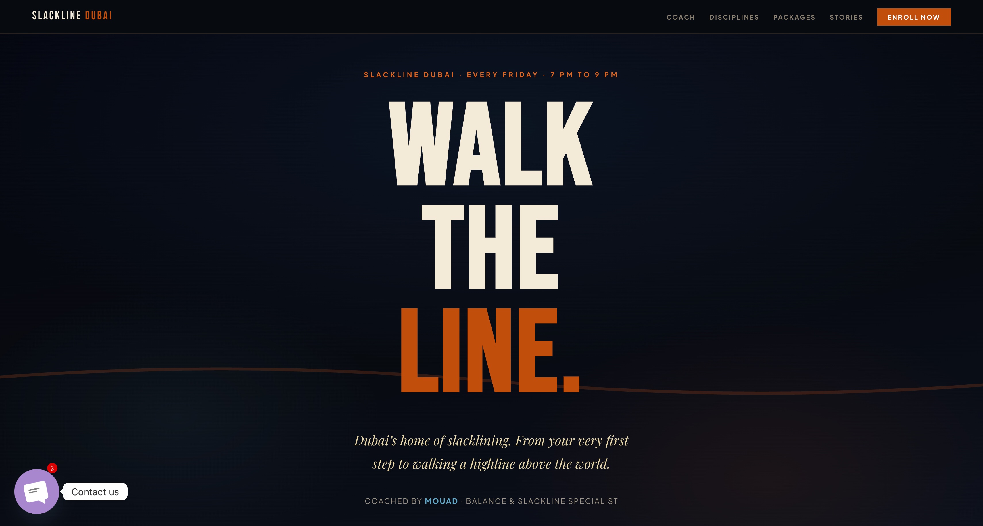 Slackline Dubai hero section showing movement coaching website