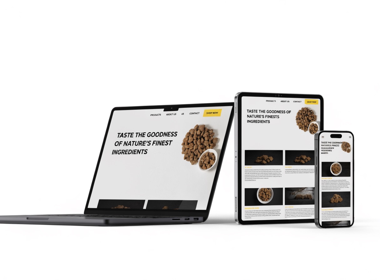 Laptop, tablet and phone showing the same website reflowing across breakpoints